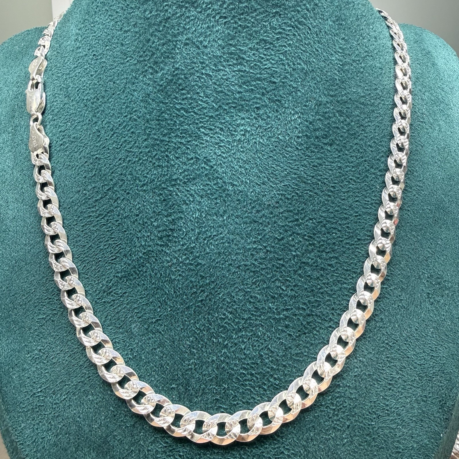 Sterling Silver Diamond-Cut Curb Chain Necklace .925 Italy 20.25” 6.1mm
