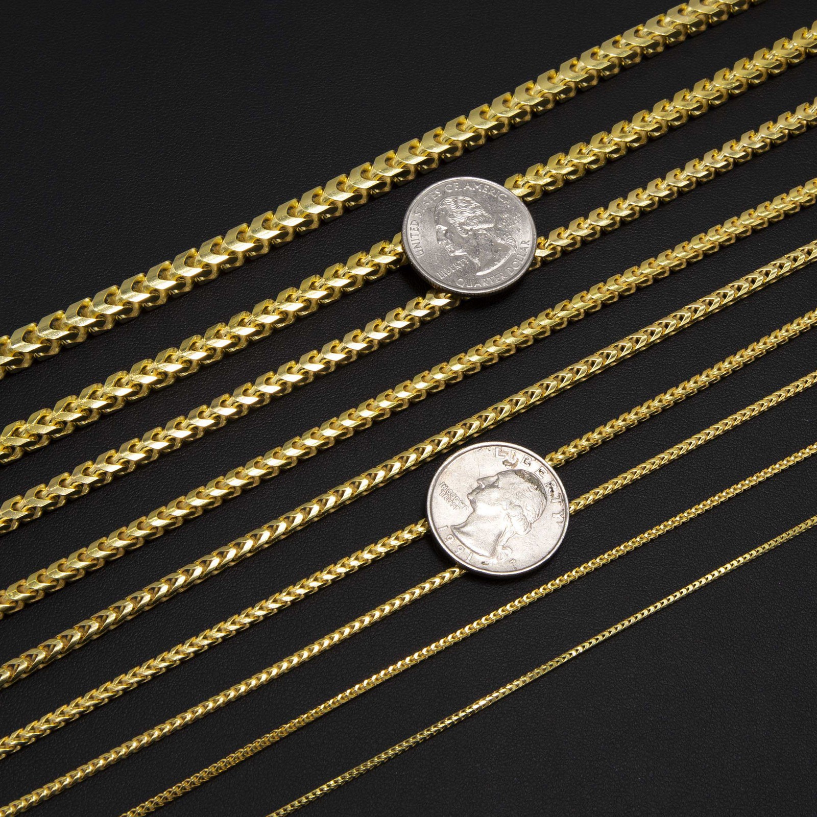 Franco Chain Solid 14K Yellow Gold-Plated Silver 925 Italy All Sizes