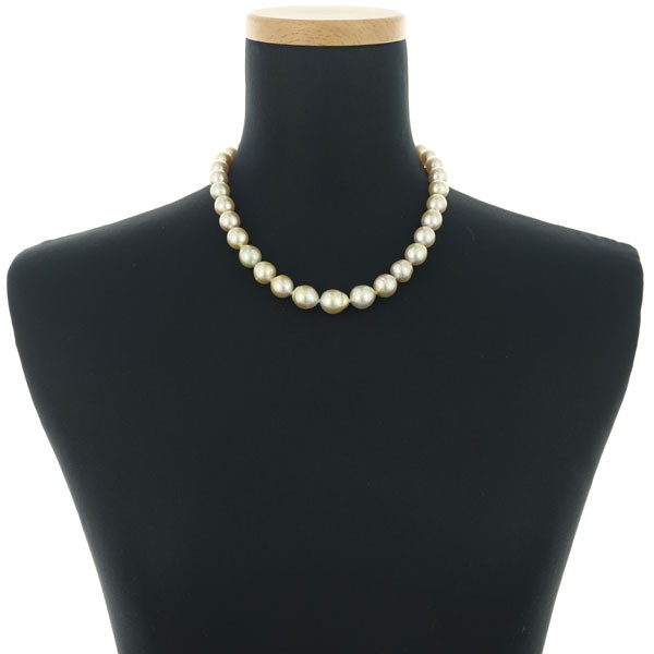 Light Golden South Sea Pearl 9.9-12.2mm Necklace Silver