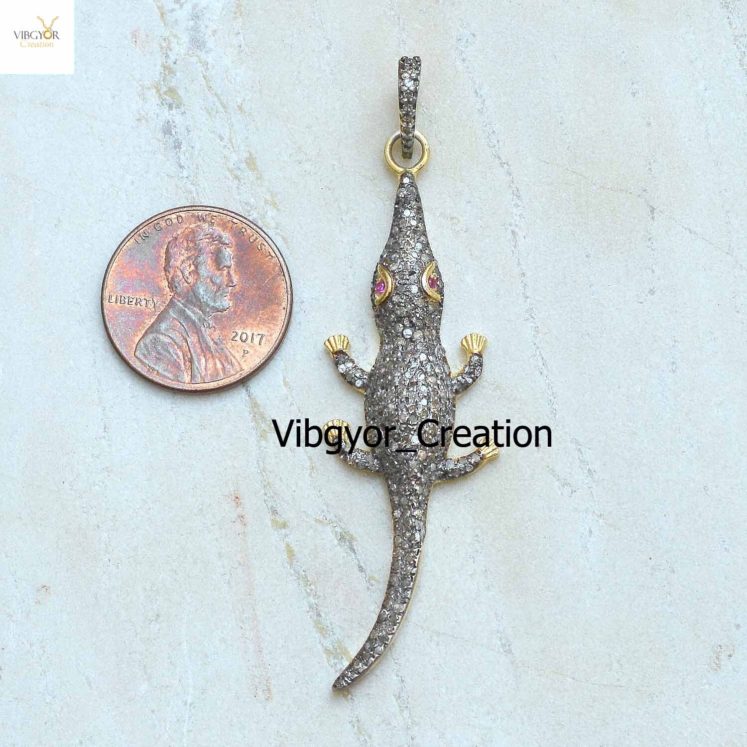 Natural Pave Diamond Pendant 925 Silver Gold Plated Necklace Handmade Jewelry