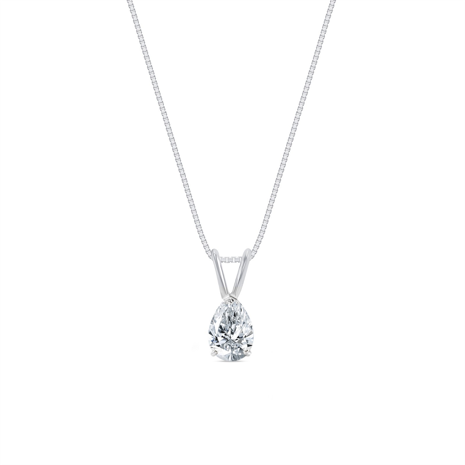 1.25 Ct Pear Lab Created Diamond Real Solid 14K White Gold Pendant 16″ Necklace