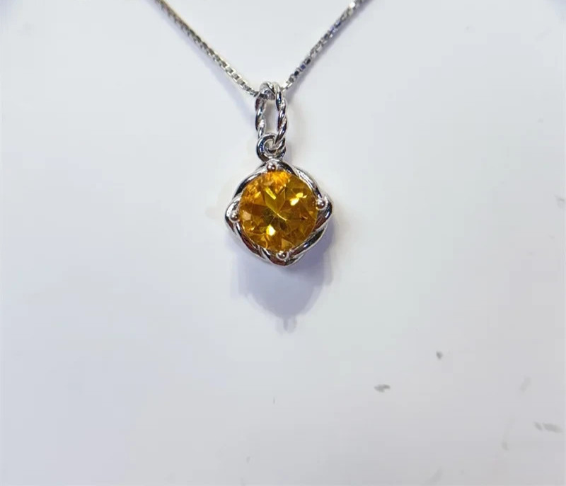 Yellow Citrine Pendant Necklace 6mm 925 Sterling Silver Natural Citrine