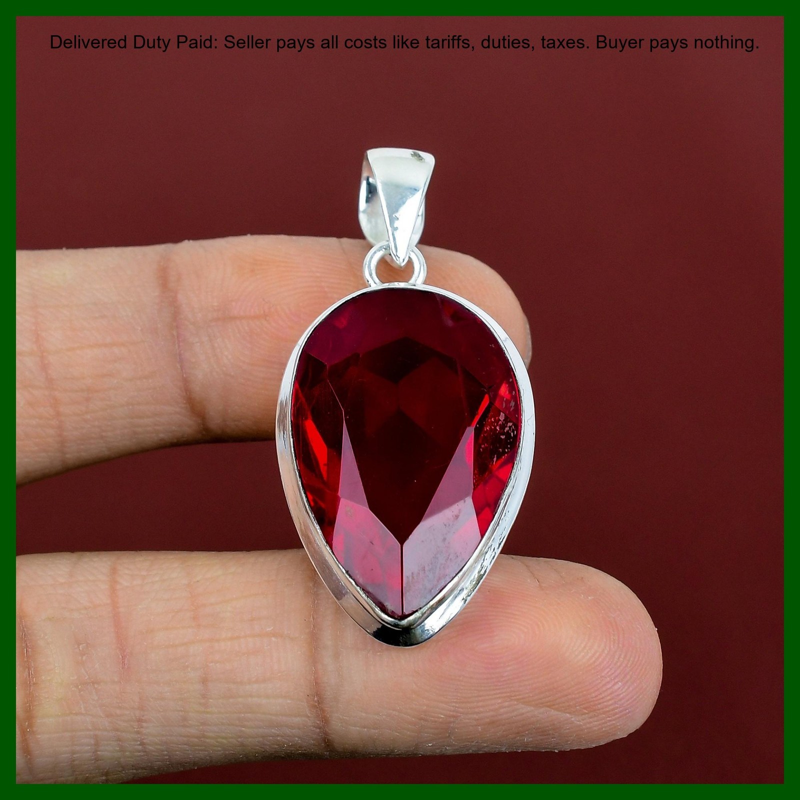 Pear Mozambique Garnet Stone 925 Silver Sister Birthday Ethnic Wedding Pendant