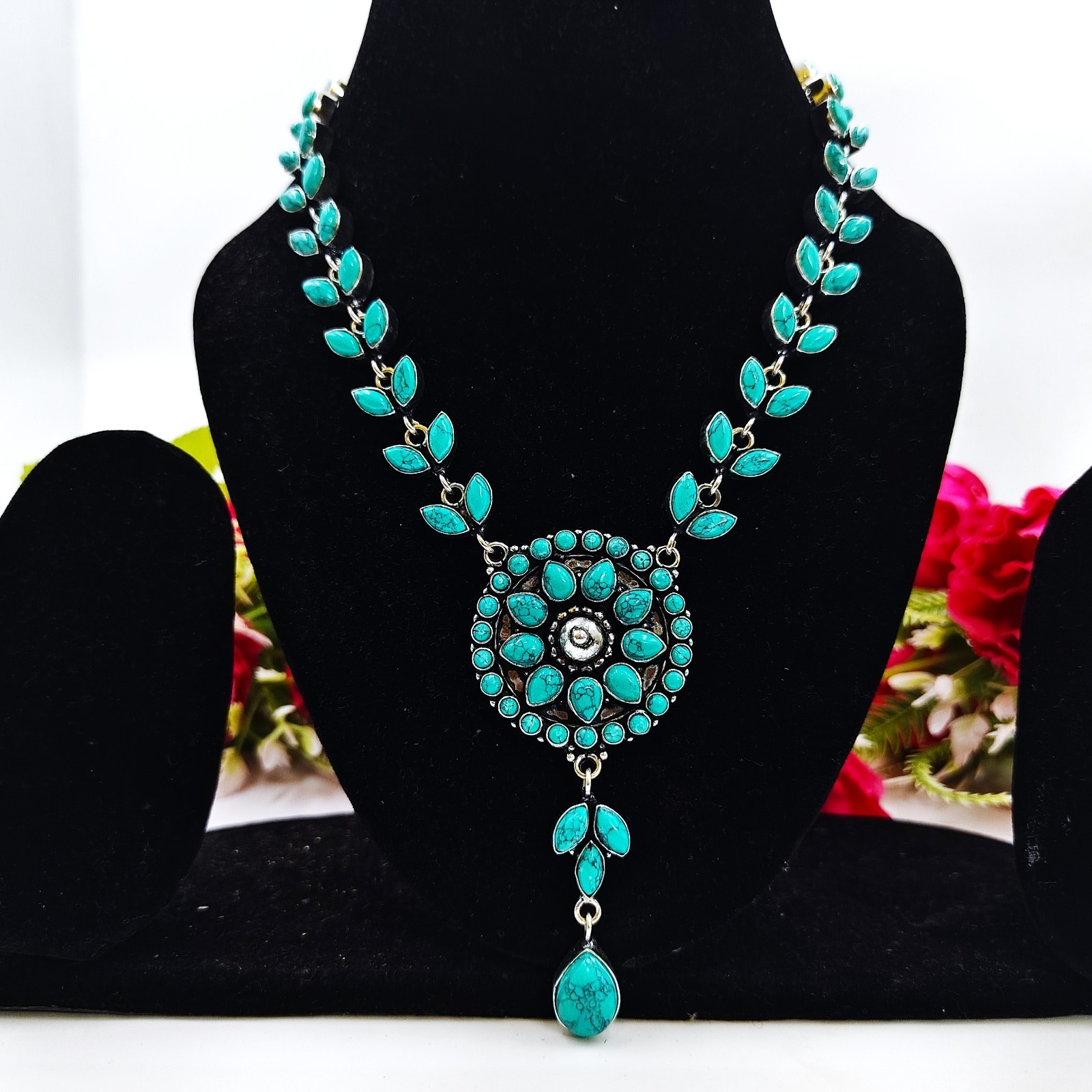 Turquoise Handmade Gemstone 925 Sterling Silver Jewelry Necklace Size-17-18″