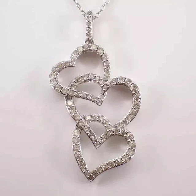 2Ct Round Cut Real Moissanite Heart Women’s Pendant 14k White Gold Plated