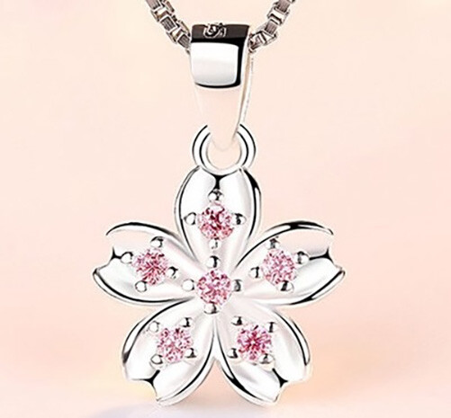 925 Sterling Silver Womens 20″ Chain Pink Topaz Flower Pendant Necklace D677