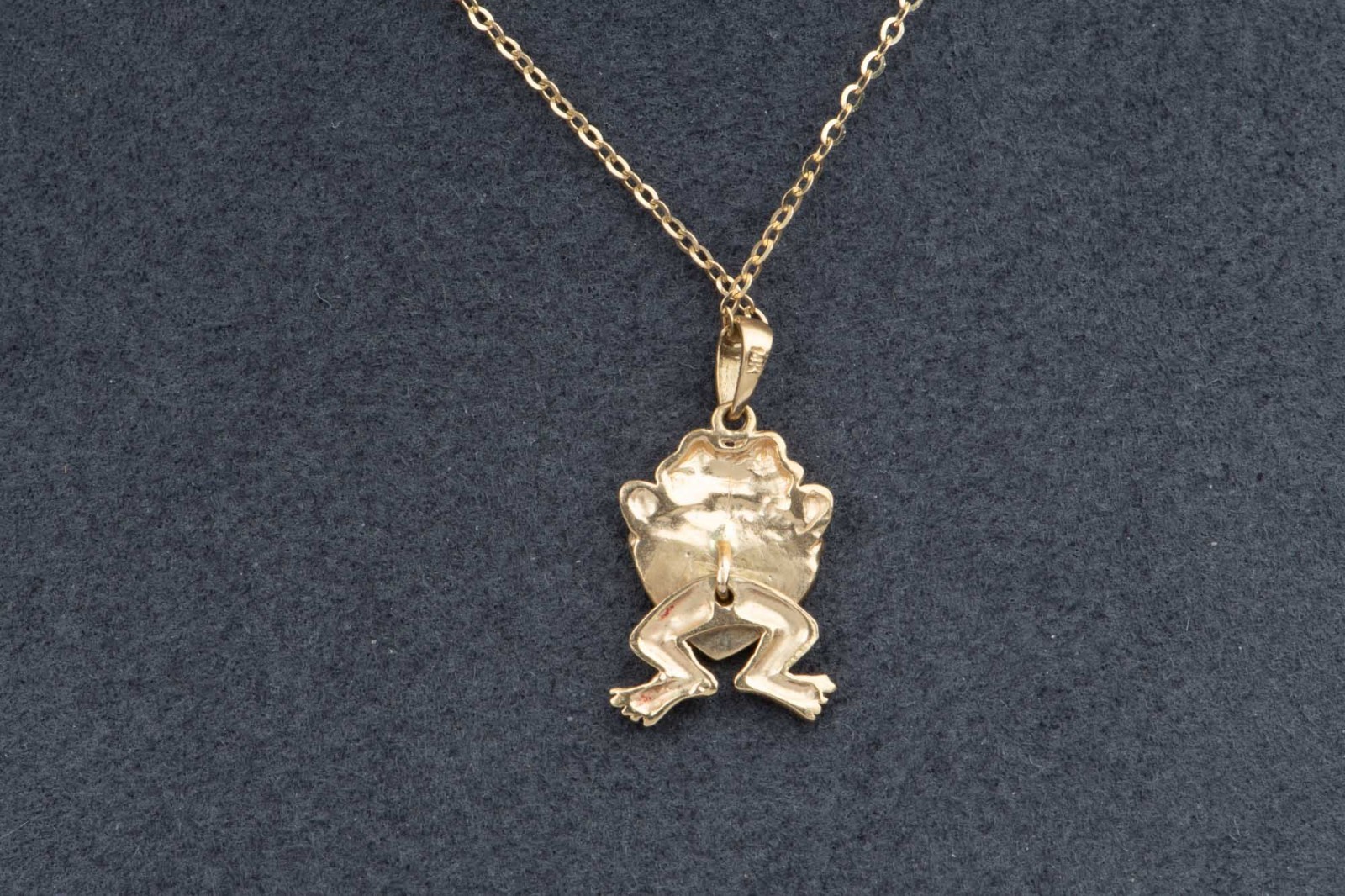 14K Gold Vintage Frog Charm with Dangle Movable Legs Enamel Initial M? Cute