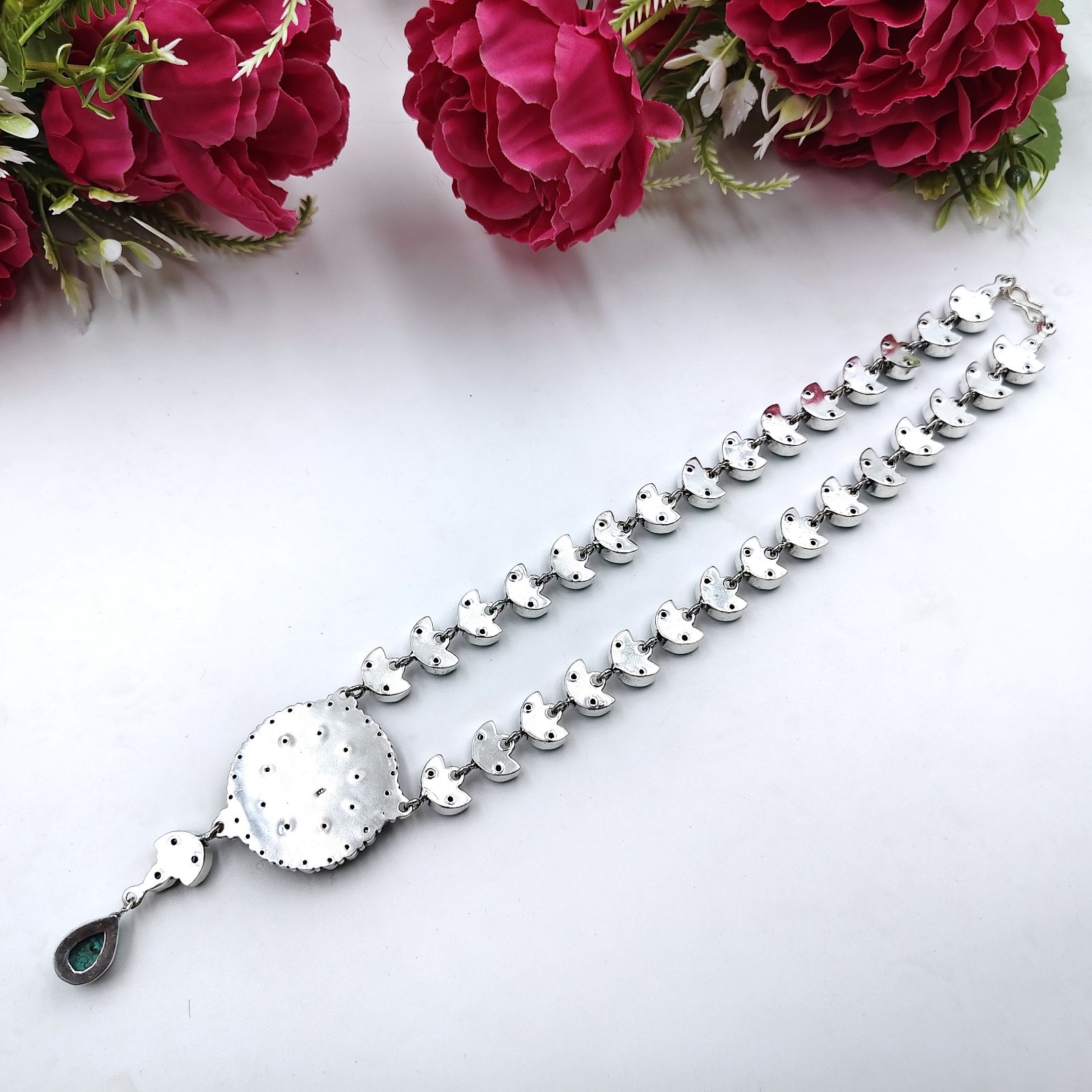 Turquoise Handmade Gemstone 925 Sterling Silver Jewelry Necklace Size-17-18″