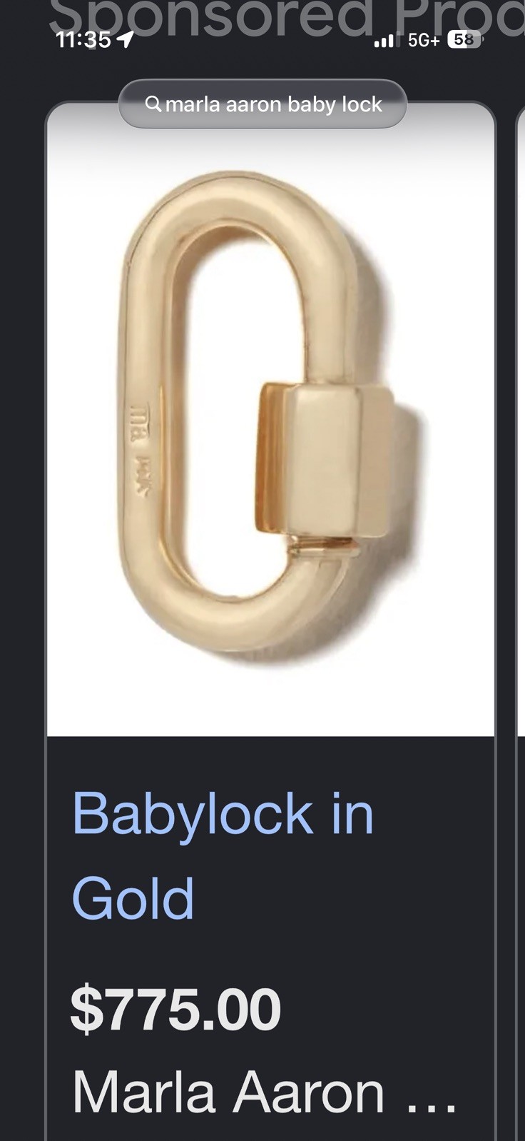 Authentic Marla Aaron 14k Yellow Gold Babylock Charm Holder Connector Carabiner