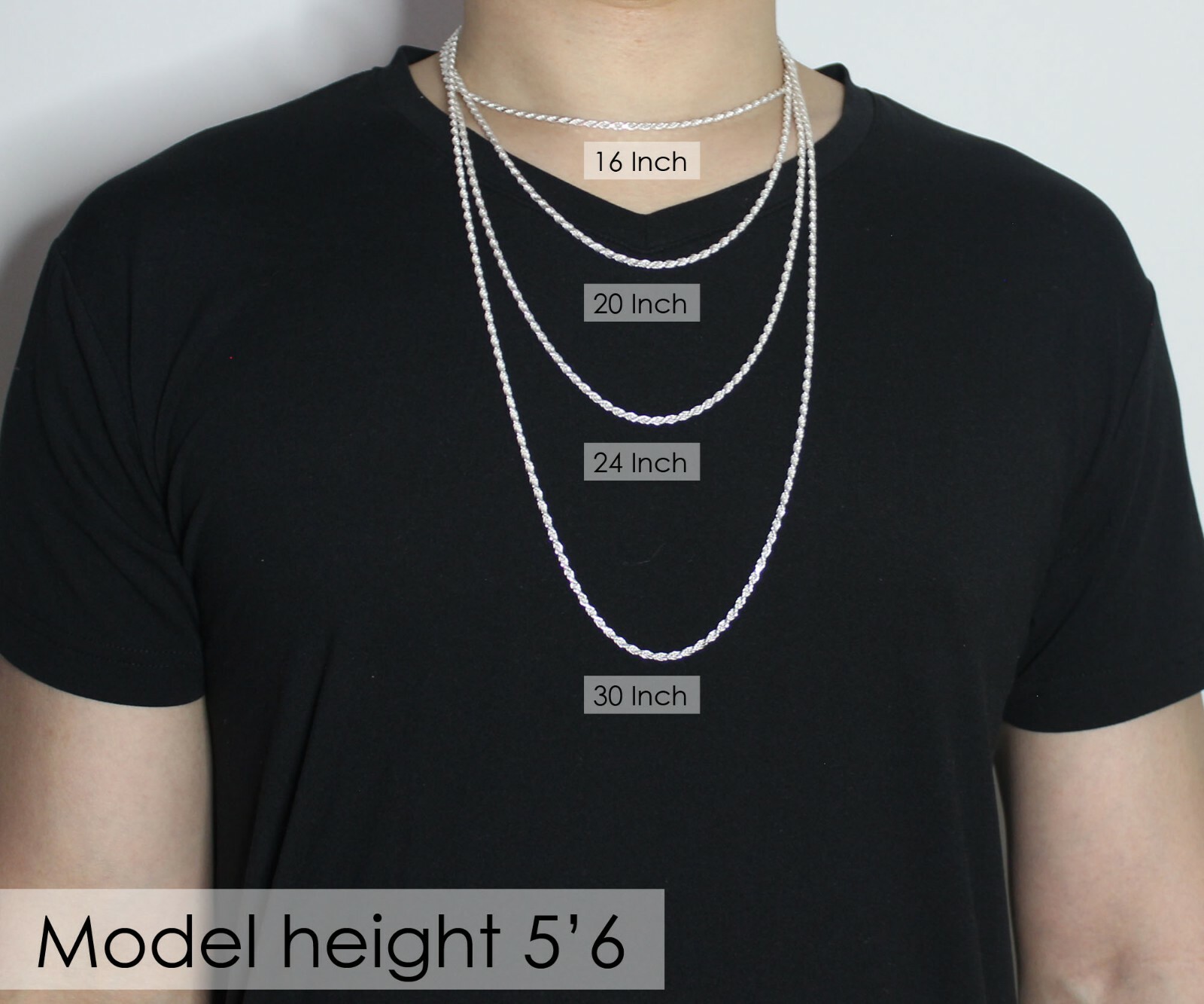.925 Sterling Silver Rope Chain Italy Necklace Mens Link 16-30In 3mm