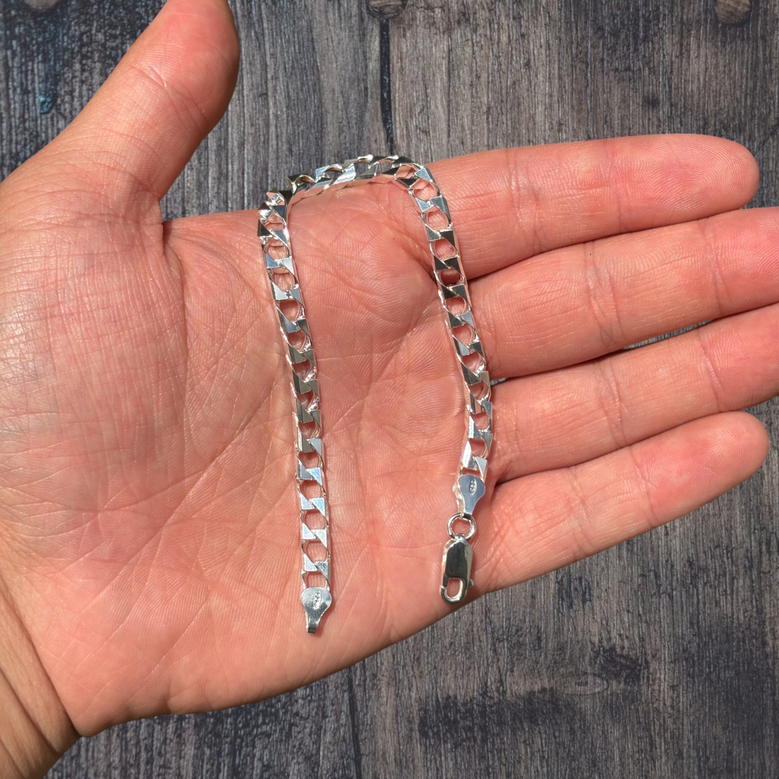 6mm Square Curb Link Bracelet – Real Solid 925 Sterling Silver MADE IN ITALY