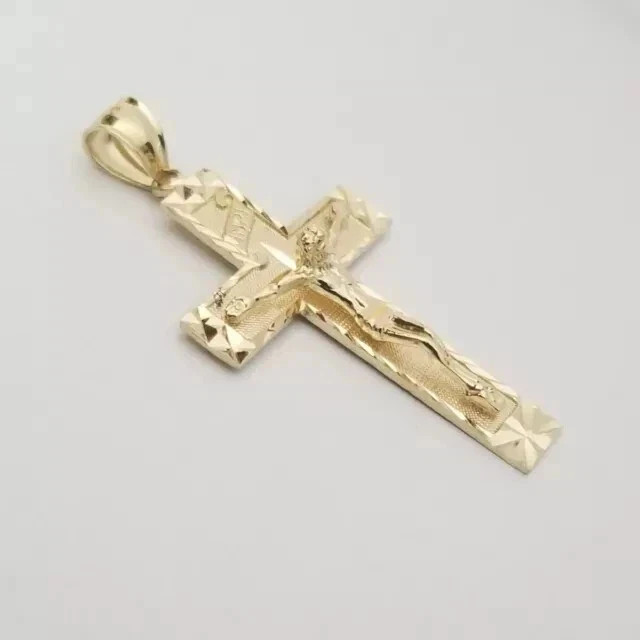 Religion Diamond Cut Jesus INRI Cross Crucifix Pendant 14K Yellow Gold Plated