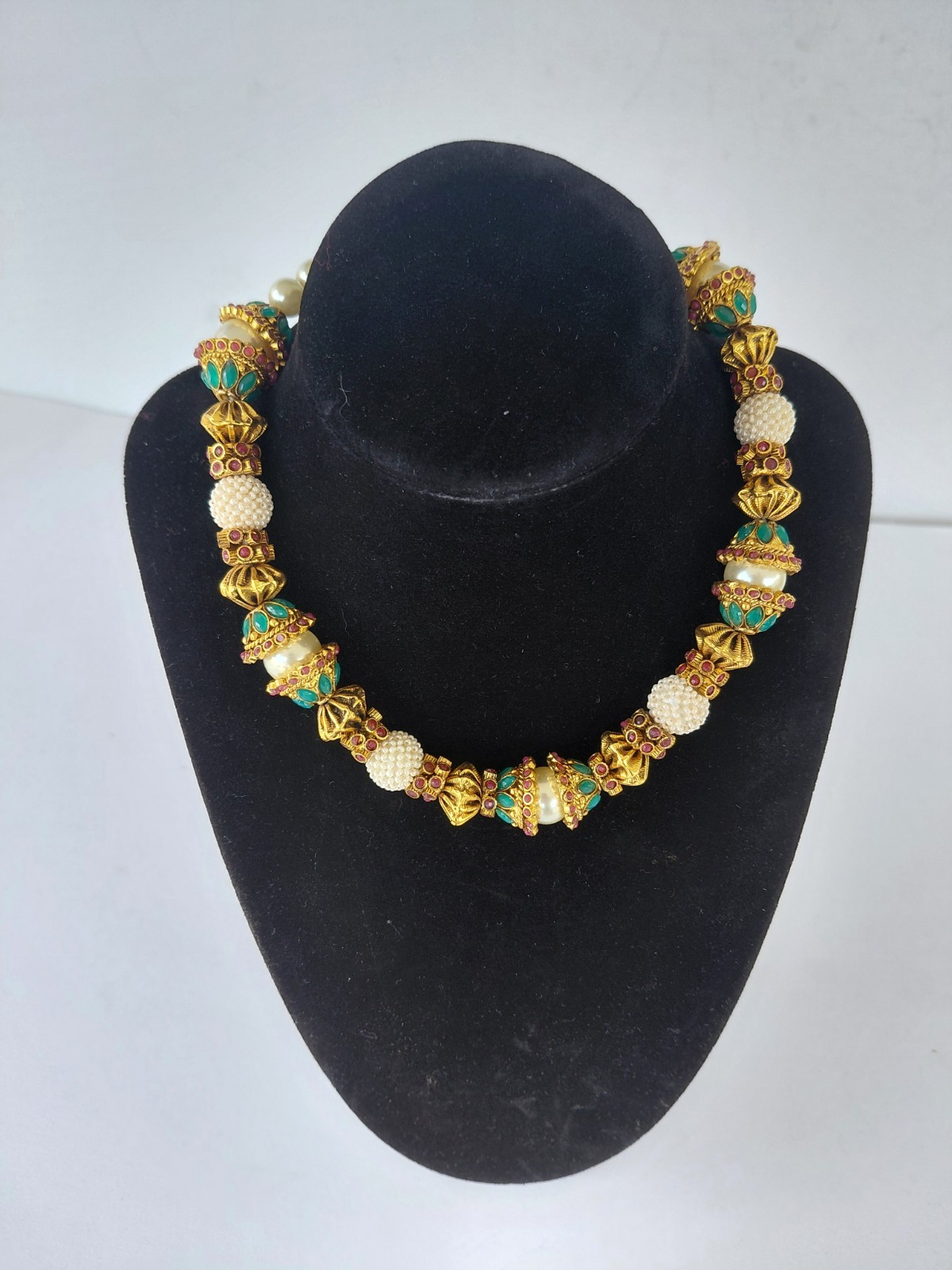 Vintage Necklace Kundan Polki Traditional Indian Wedding Gold Tone Multicolor