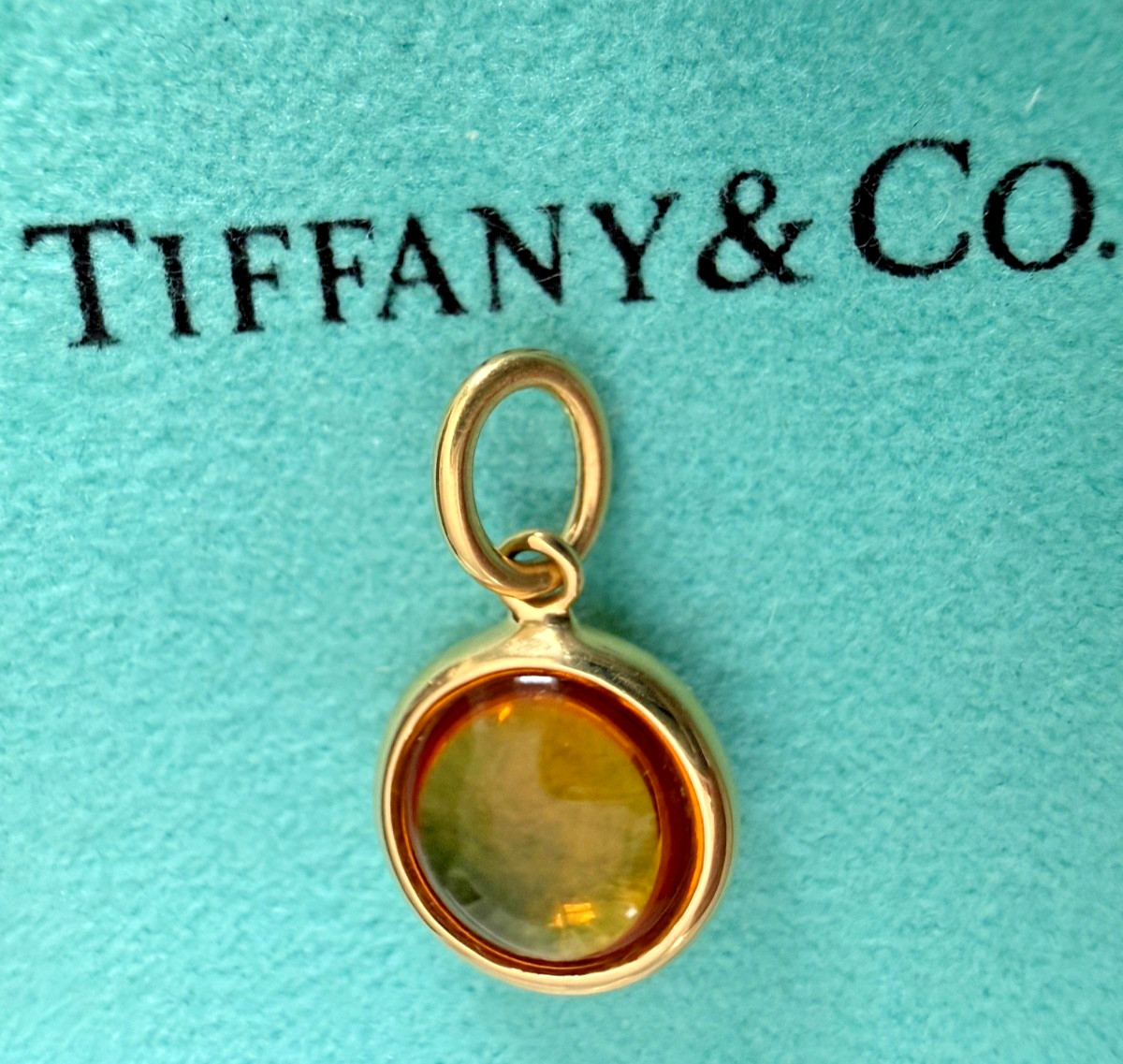 Designer Tiffany and Co. 18K Yellow Gold Citrine Gemstone Dot Charm Pendant