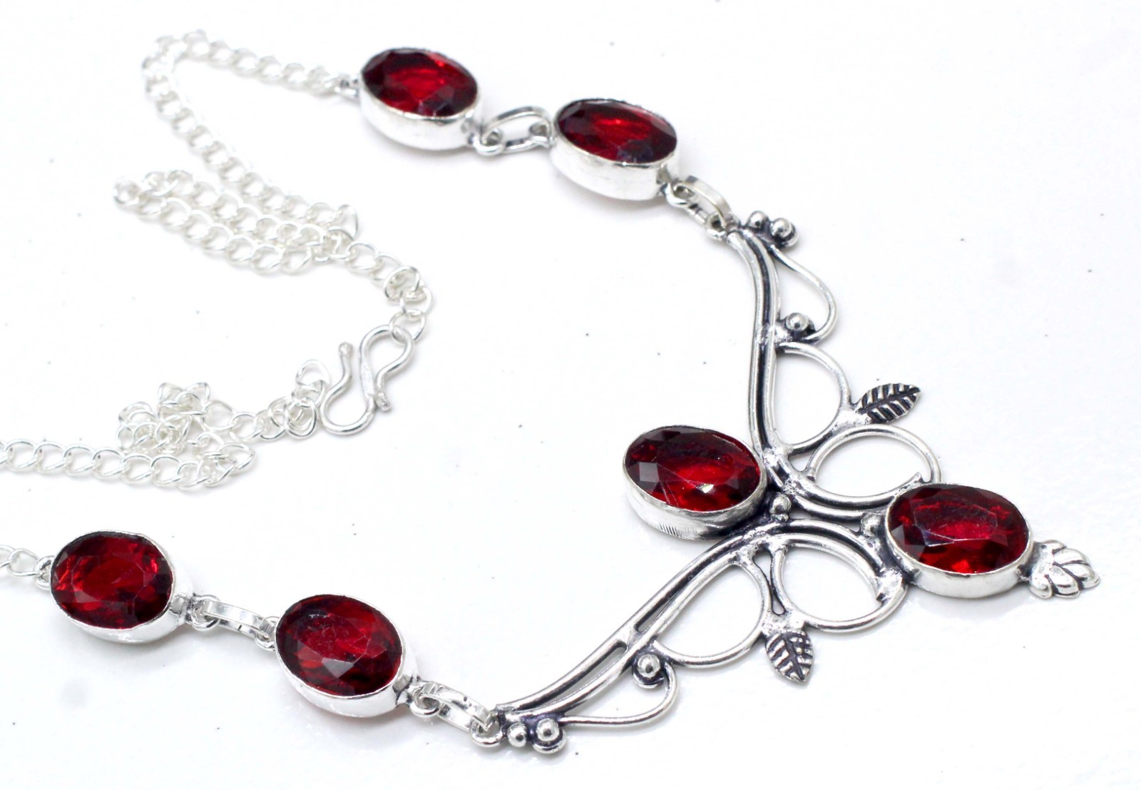 Red Garnet Gemstone Handmade 925 Sterling Silver Jewelry Necklace Size-18