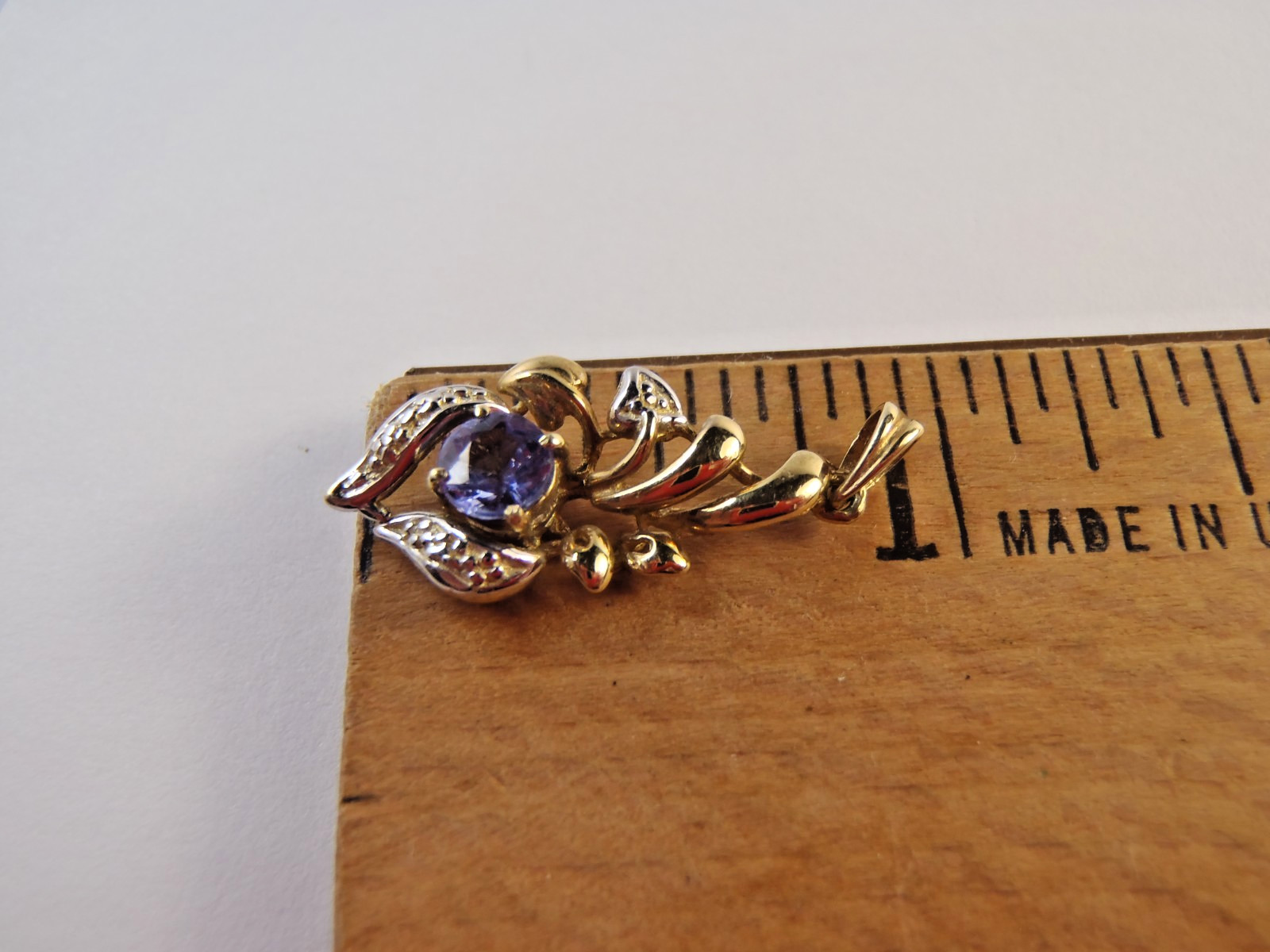 Solid 14k Yellow Gold Tanzanite Pendant 1.4 Grams 26mm x 11mm