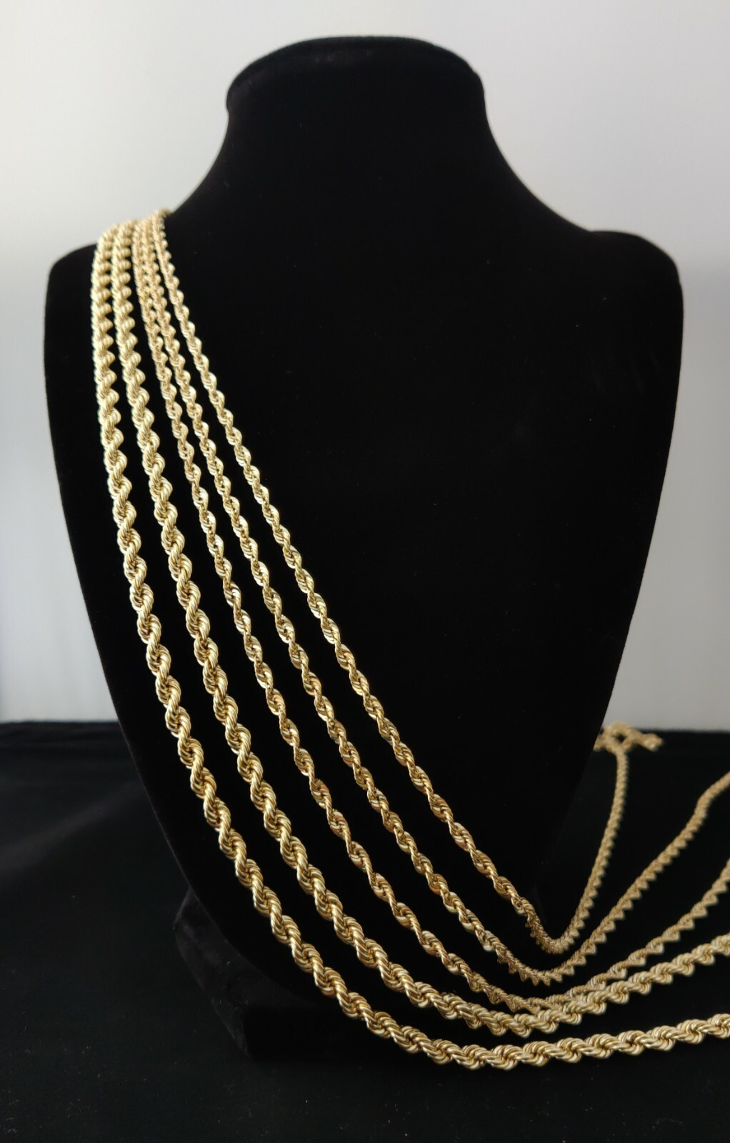 10K Gold Rope Chain Necklace 1.8mm 2.6mm 3.2mm 4.8mm 18-26 inches, Diamond Cut