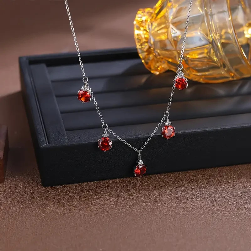 3.00Ct Lab Created Garnet Women’s Drop Station Necklace In 14K White Gold Plated