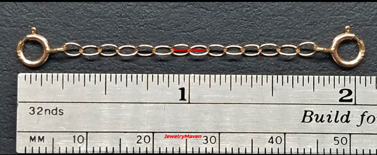 14k 2mm Cable Rose Solid Gold 5mm DOUBLE Spring Ring 2″ Chain Extender Safety US