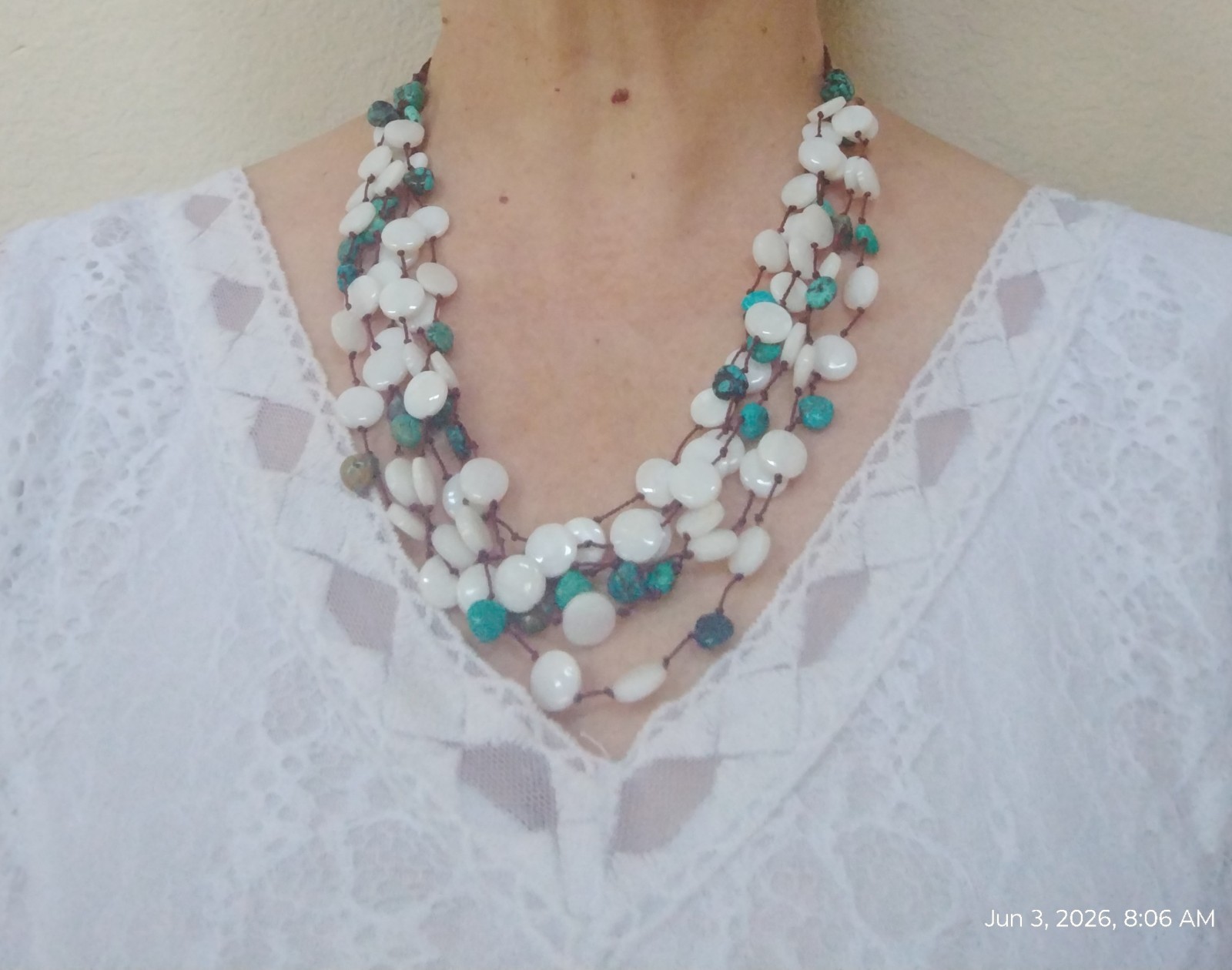 Jay King Mine Finds Mother of Pearl Turquoise Knotted Cord Layered Necklace