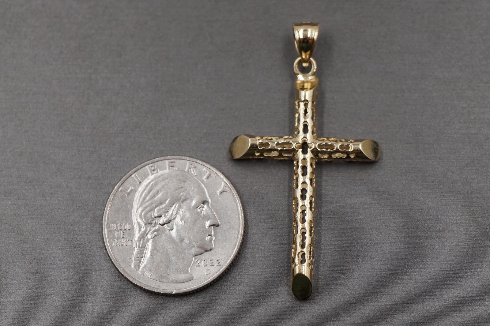 10K Yellow Gold Hollow Tube Crucifix Cross Charm Pendant. 3 Sizes Men Women Kid