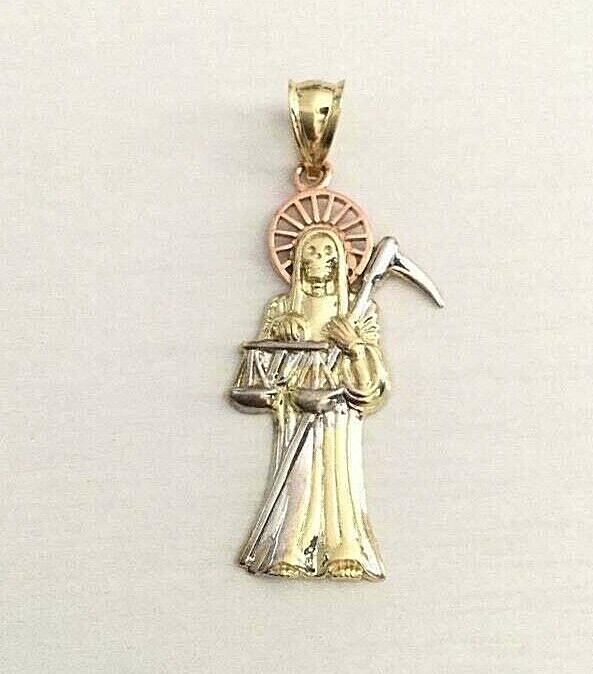 10K SOLID 3 TONE GRIM REAPER PENDANT – 41mm / 1.6 inches GOLD SANTA MUERTE- GP20