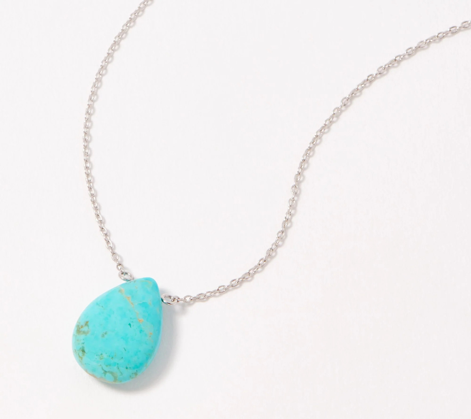 Generation Gems Pear Opaque Turquoise Gemstone 18″ Necklace Sterling Silver