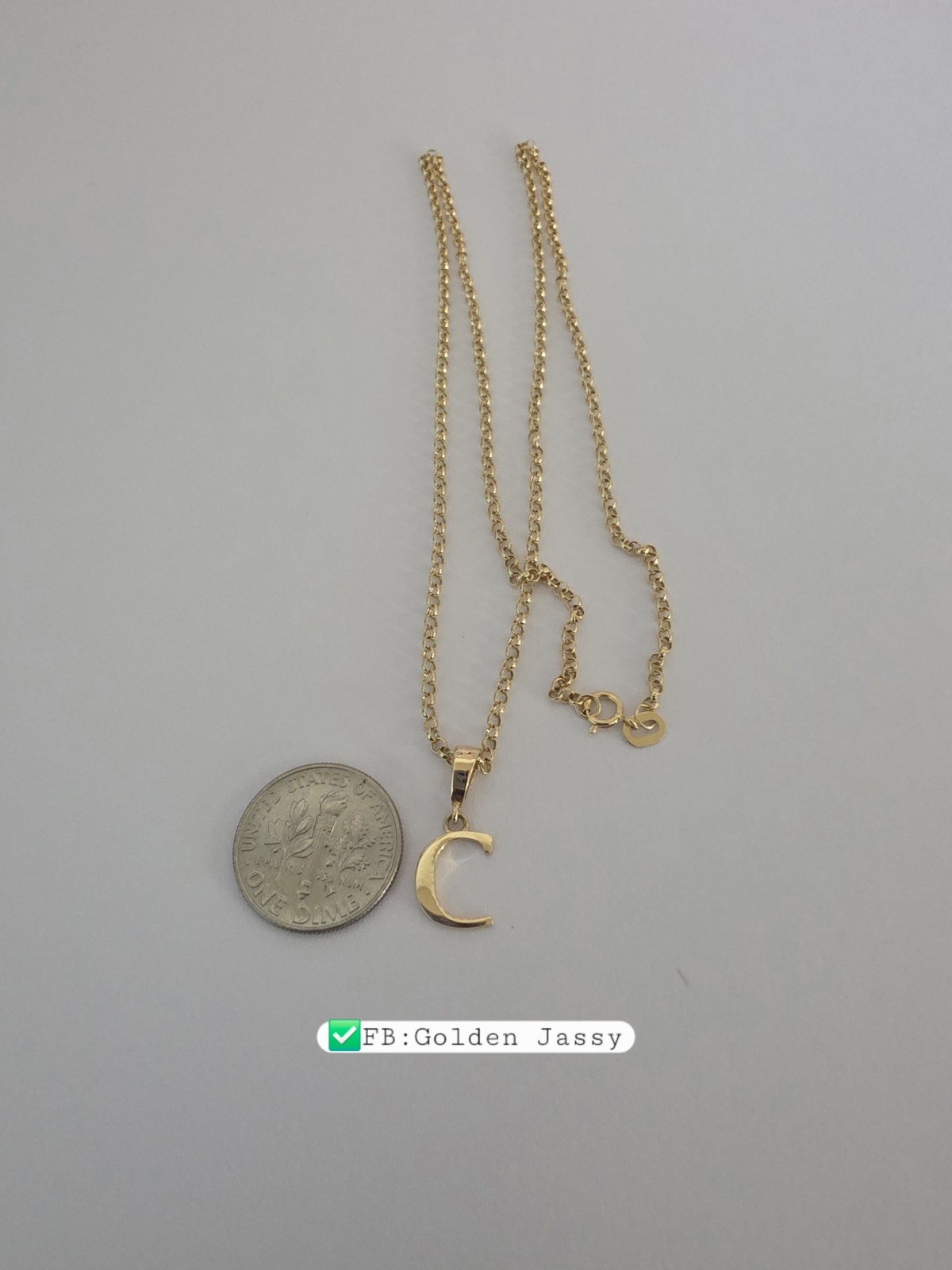 18K Real Gold C Necklace 17″long