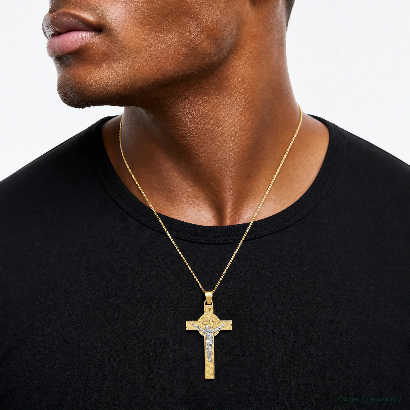 14K Two-Tone St. Benedict Medal Crucifix Cross Pendant