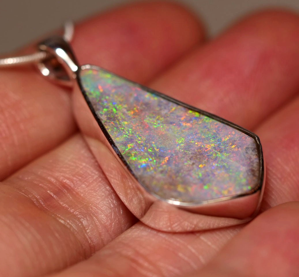 Australian Natural Andamooka Painted Lady Opal Silver 925 Pendant Hallmarked