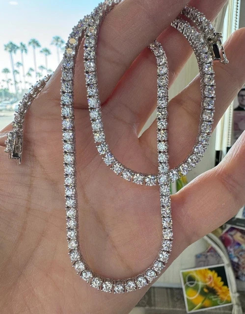 Men Genuine Moissanite Diamond Tennis Necklace D VS 29 Carat 14k Gold 20” Inch