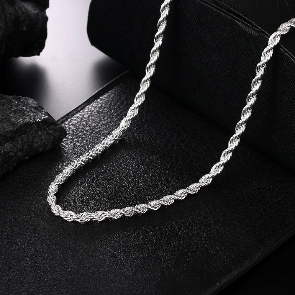 925 Sterling Silver Italian Rope Chain Men’s Necklace 4mm – NEW