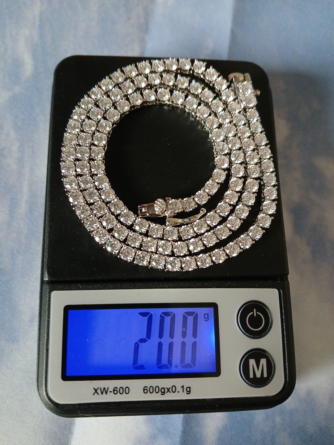 VVS D Color Moissanite Tennis Chain 16″ Rhodium Plated .925 St. Silv. 3mm W/box