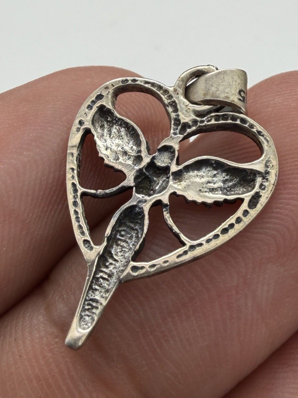Vintage 925 Sterling Silver Heart Shaped Angel Pendant