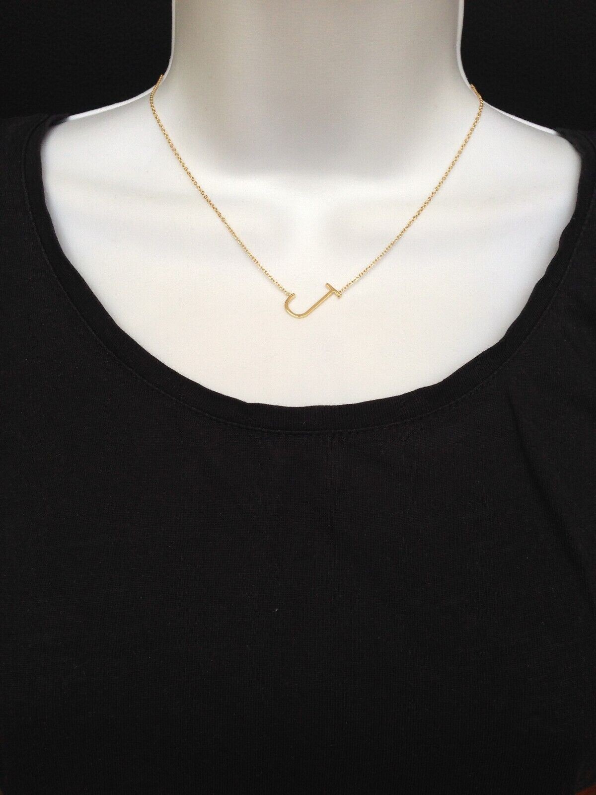925 Sterling Silver Sideways Initial Letter J Pendant Necklace Gold 16mm Women