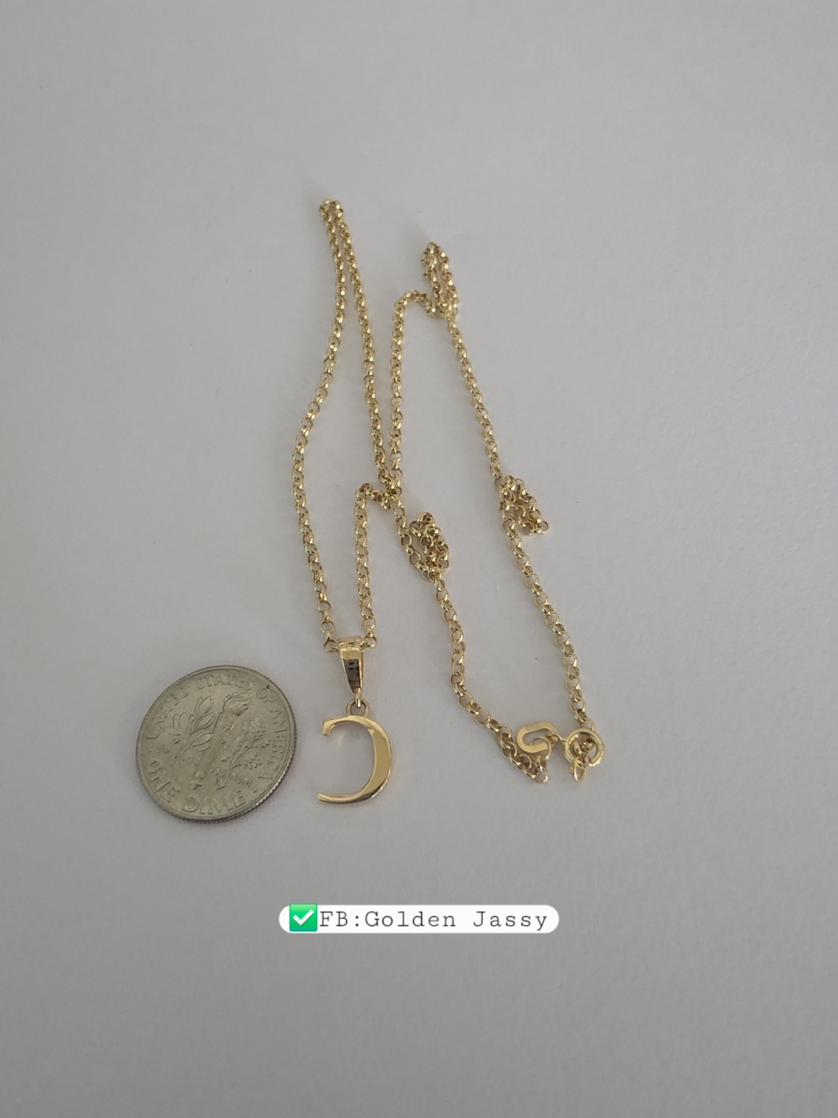 18K Real Gold C Necklace 17″long