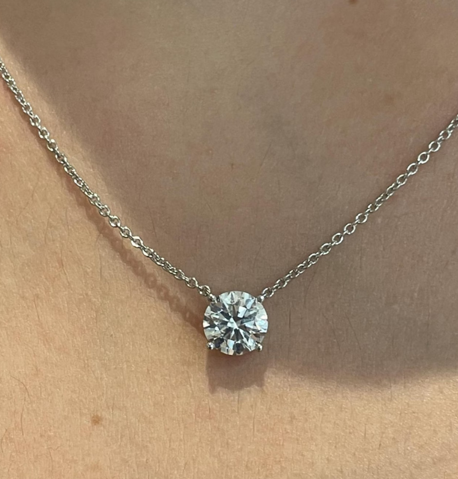 3Ct Round-Cut EF/VS1 Lab Grown Diamond Prong Necklace& Pendant 14k White Gold