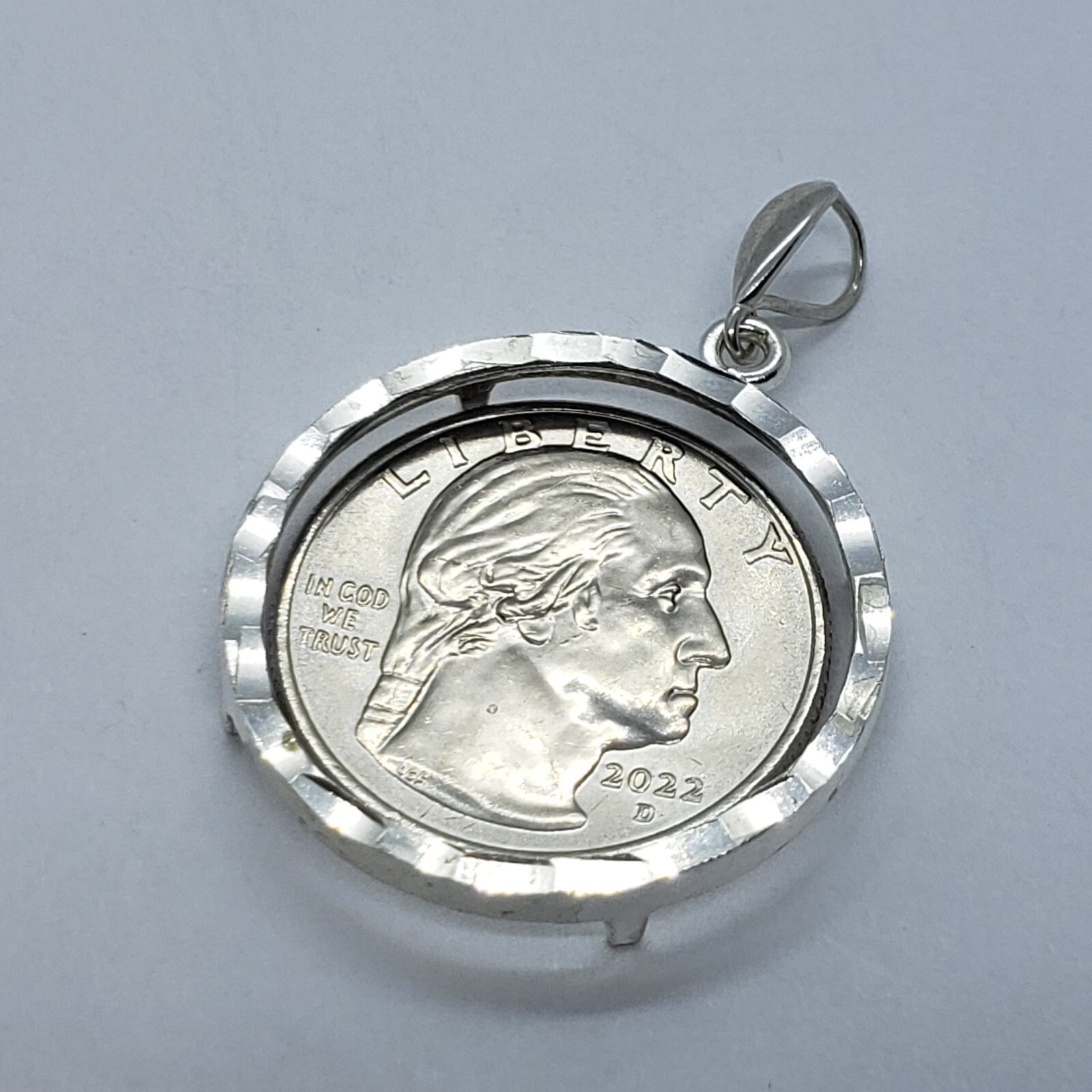 Sterling Silver Susan B Anthony Bezel Sacagawea 26mm Coin Prong Back Diamond Cut