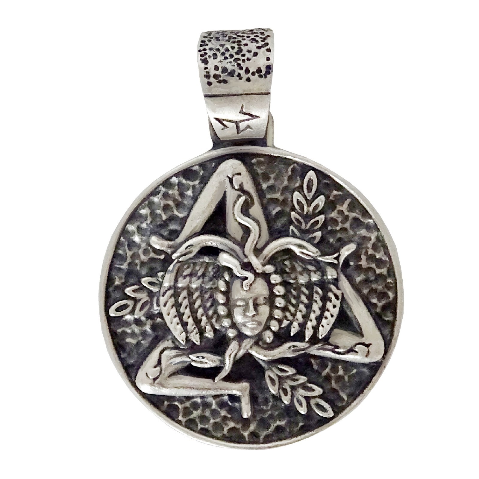 Medusa Triskelion Sterling Silver 925 Trinacria Pendant with Chain Sicilian