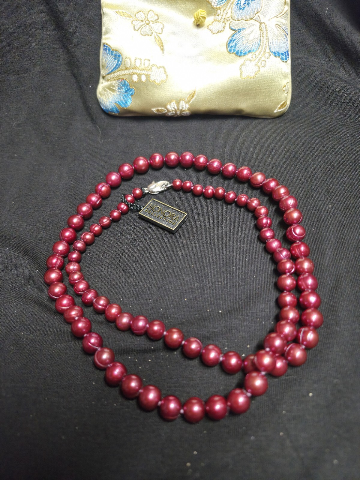 Honora Cranberry Red 30″ Long Cultured Pearl Strand Necklace .925 Clasp W Pouch