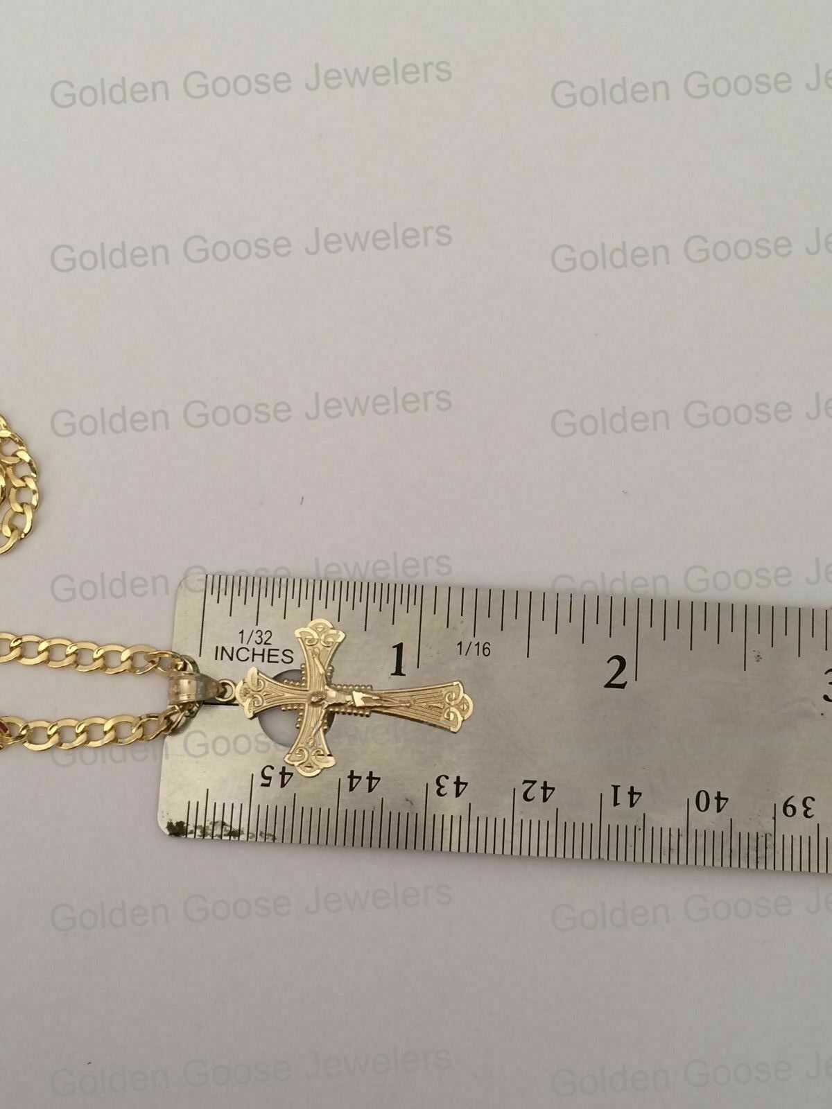 10k Yellow Gold Jesus Crucifix Cross Pendant Charm Cuban Link Chain 16″ – 24″