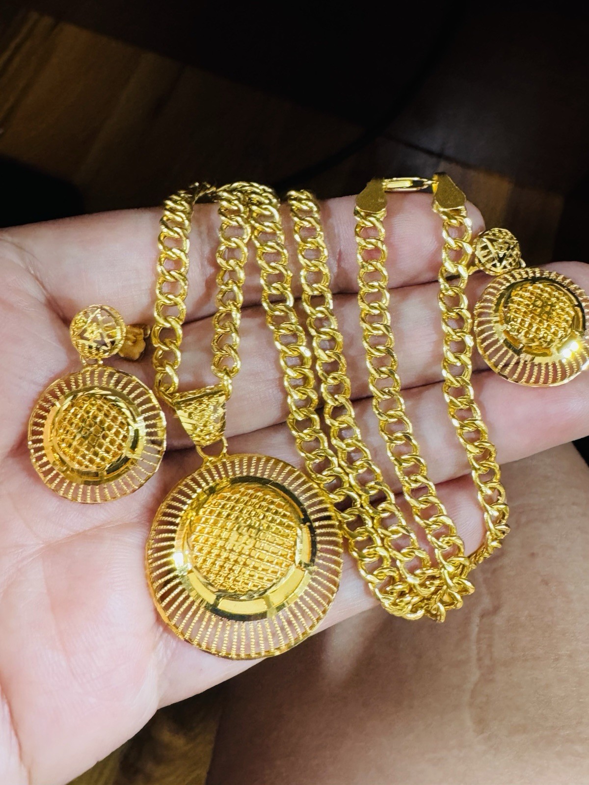22K 916 Real Gold 18”/18.5” long Round Earring Set Necklace 21.24g 5.5mm WOMENS