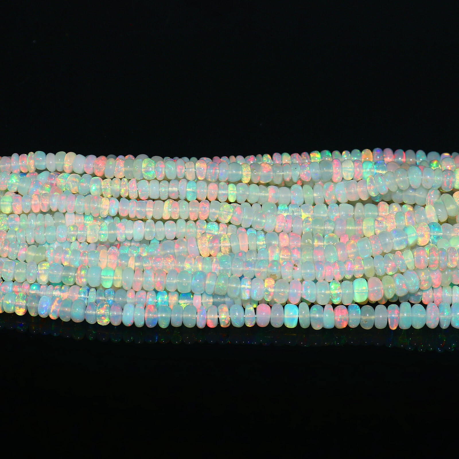 Natural Ethiopian Fire Opal Rondelle Beaded Gemstone 3 Strand Necklace 16 Inches