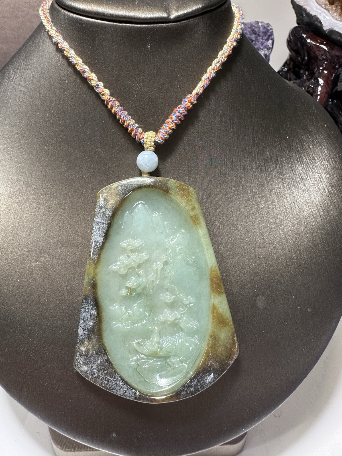 Green 100% A Jade jadeite Pendant Landscape painting 山水