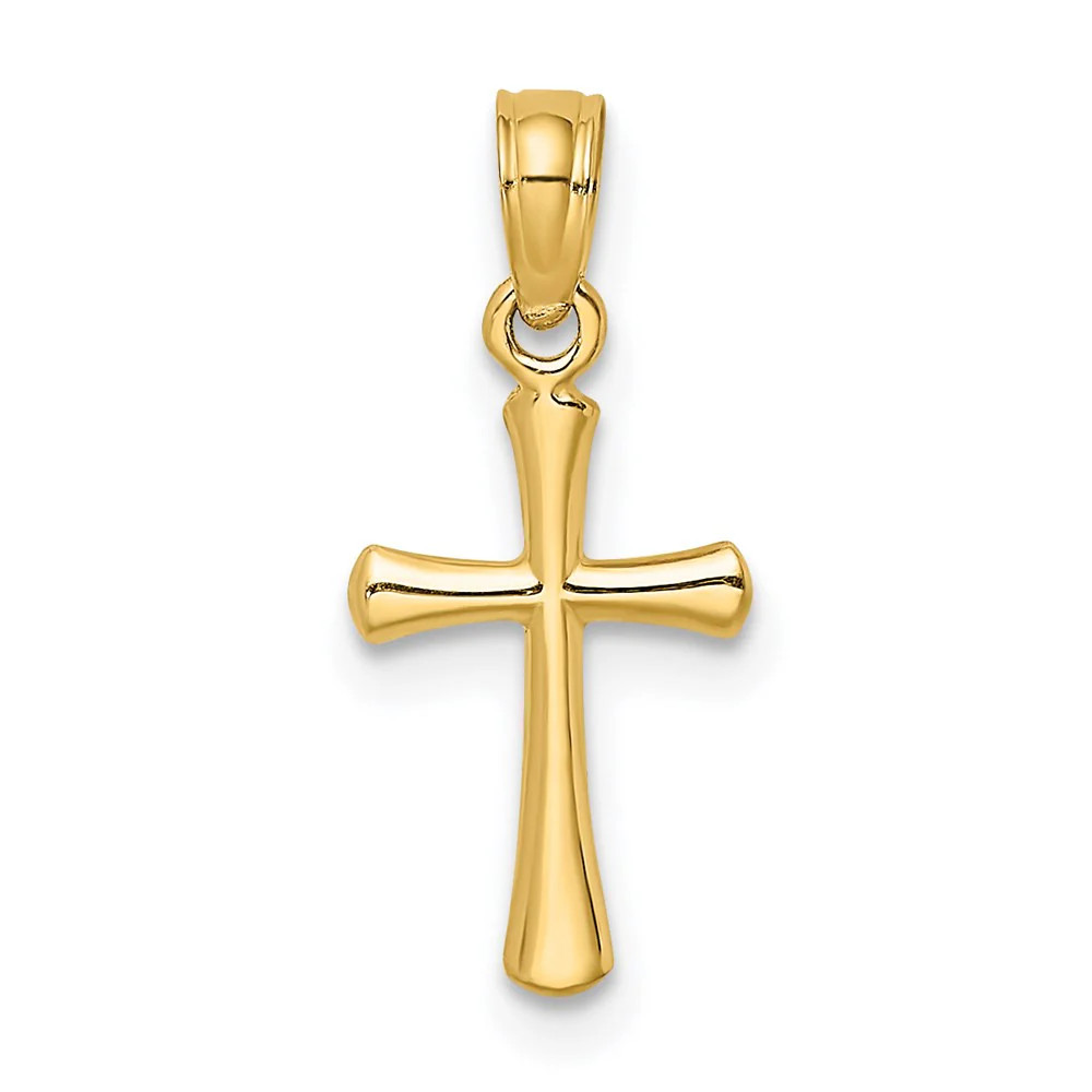 10K / 14K Yellow Gold Polished Beveled Cross W/ Round Tips Charm
