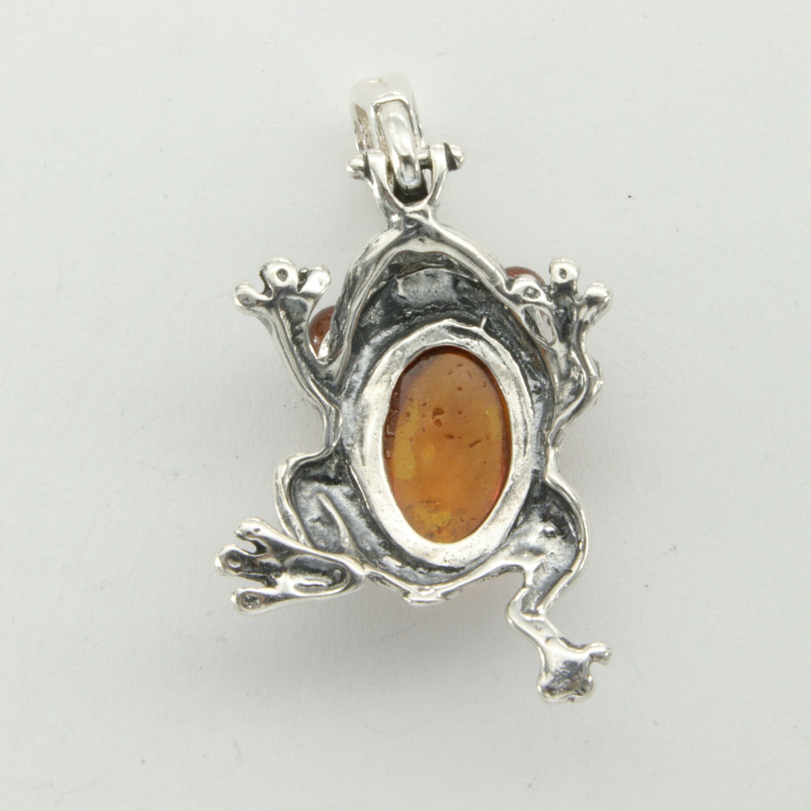 Cognac / Brown BALTIC AMBER Frog Pendant – 925 STERLING SILVER #4708e