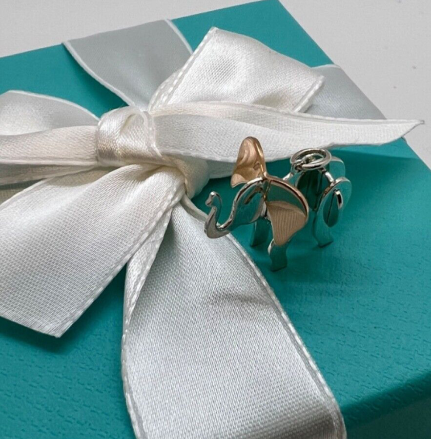 Tiffany & Co. Save the Wild Elephant Charm in Sterl Silver/ 18 K R Gold Italy