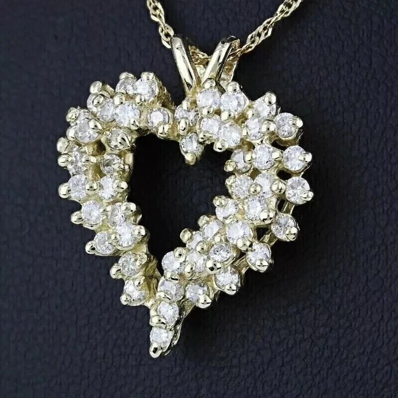 3Ct Round Cut REAL MOISSANITE Heart Pendant Necklace 14k Yellow Gold Plated