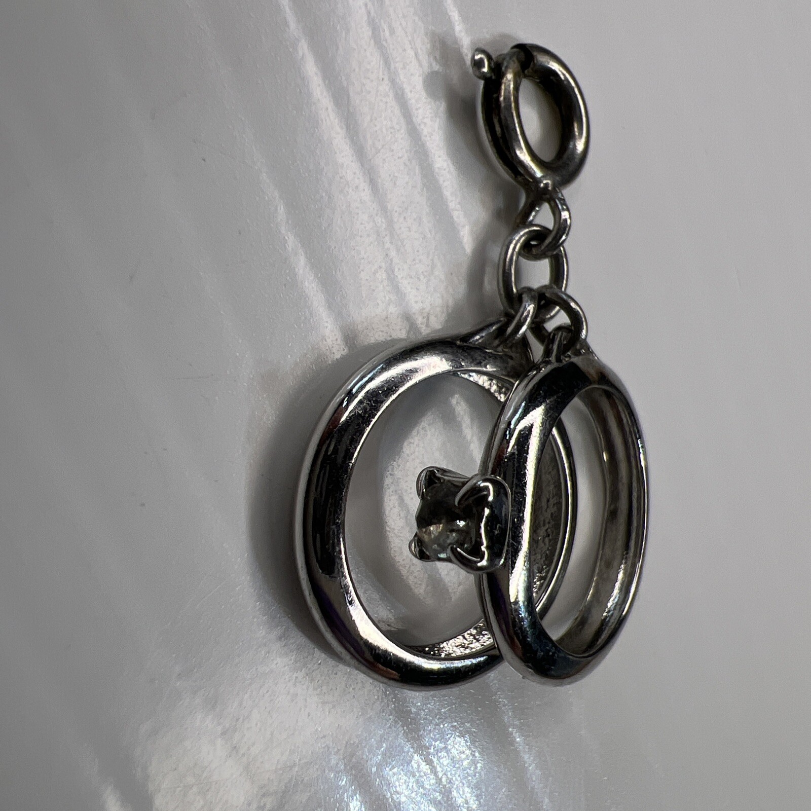 925 Sterling Silver Retro Pendant Just Married Wedding Rings Anniversary Gift CZ