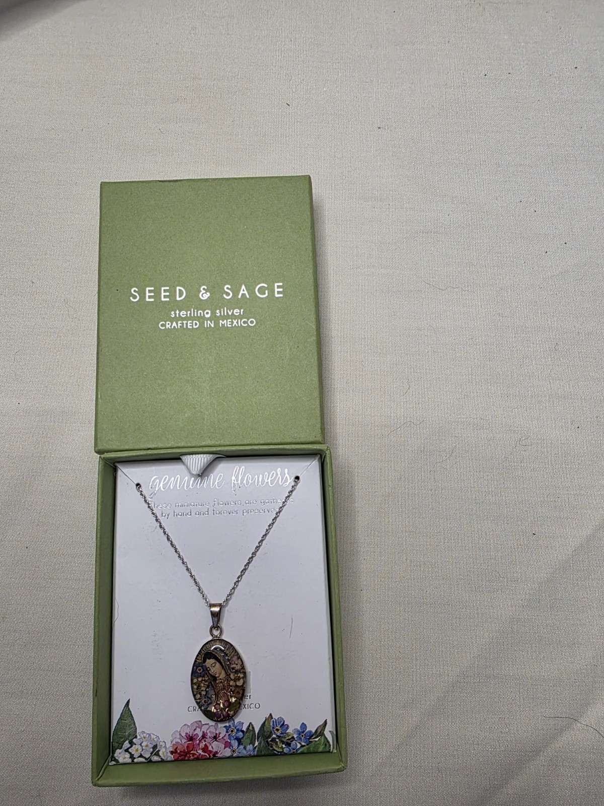 Seed & Sage Sterling Silver Mary Real Flower Necklace Original Box Never Worn